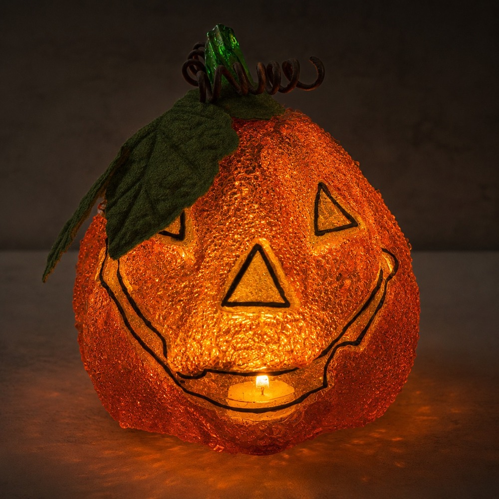 Vintage Melted Popcorn Crackle Pumpkin Jack O Lantern Night Light Shade